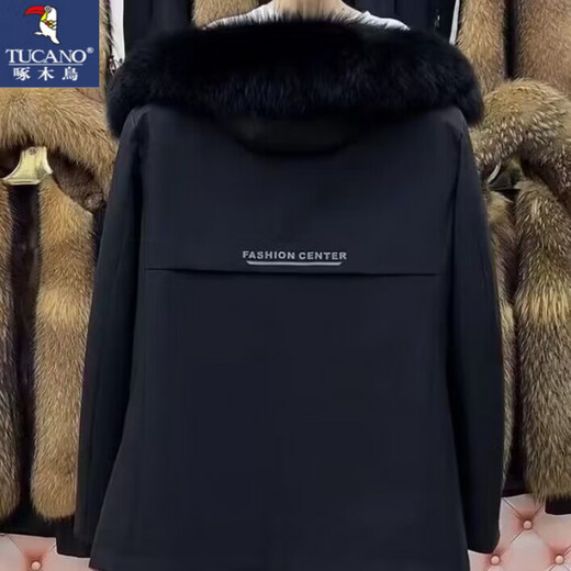 Woodpecker (TUCANO) Parker Men's Winter 2025 New Haining Mink Fur Liner Mink Fur Men's Jacket Coat Mink Fur Coat 8819-7 Black Real Fur Liner + Black Real Fur Collar 5XL