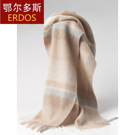 
ERDOS Ordos Pure Cashmere Scarf for Women in Winter Thickened Men's Plaid Wool Couple Scarf Camel Pink Grid
