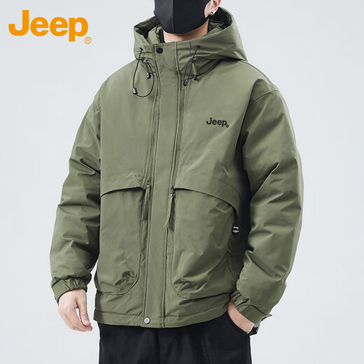 Jeep (JEEP) jacket men's autumn and winter trendy hooded jacket men's casual loose work clothes men's military green XL