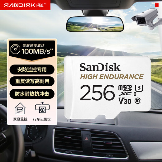 闪迪（SanDisk）256GB TF（MicroSD）4K内存卡 行车记录仪 监控摄像头专用 20,000小时录制 重复读写高耐用存储卡