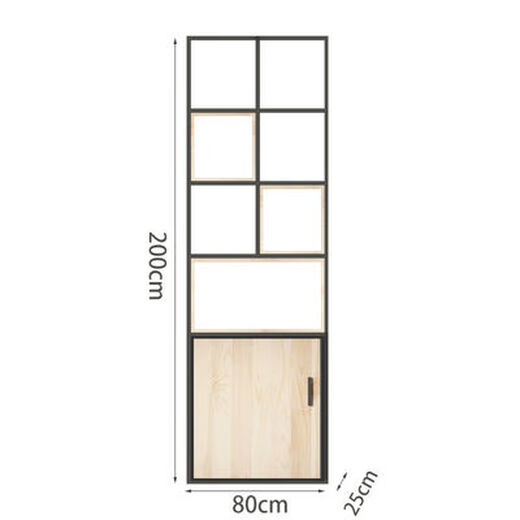 He Jiangong American loft floor-standing multi-layer storage cabinet industrial style iron storage rack with door display rack solid wood partition bookcase 80*25*200cm