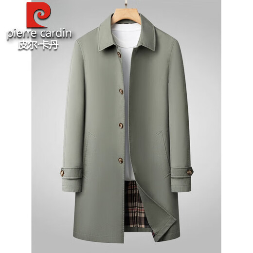 皮尔卡丹纯棉中长款风衣男2025春秋商务休闲100%全棉大衣中年爸爸翻领外套 黑色 2XL 185 160-175斤