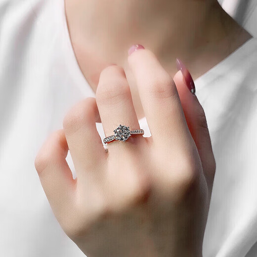 DR One Carat Moissanite Diamond Platinum Ring PT950 Six Claw Micro-setting Wedding Proposal Engagement Valentine's Day Birthday Gift 1 Carat Moissanite Diamond Platinum Ring/D Color Live Mouth Adjustable Size