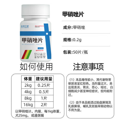 Pet Metronidazole Tablets, Dog Stomatitis, Cat Bad Breath, Toothache, Periodontitis, Oral Ulcer, Red and Swollen Gums, Anaerobic Infection, Antiprotozoal Disease, Canine Giardiasis, Metronidazole Tablets, Pet Stomatitis, 2 Bottles