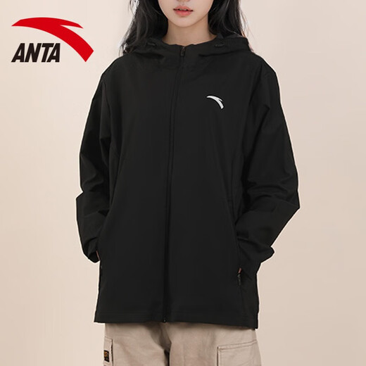 ANTA (ANTA) Jacket Women's Winter New Style Velvet Water-Repellent Women's Sportswear Hooded Cardigan Jacket Casual Top Basic Black L (175) Suitable for 125-140 Jin Jin equals 0.5 kg