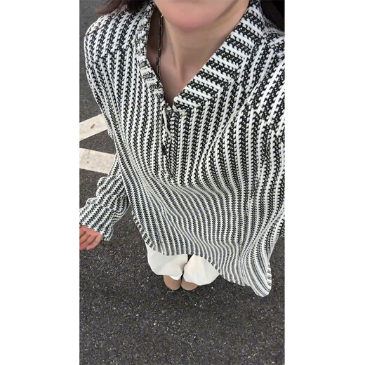 Shelley Jones herringbone pattern long-sleeved T-shirt for men in spring and autumn Henry collar relaxed bottoming shirt with trendy casual loose sweatshirt white XL recommended 120-140Jin Jin equals 0.5 kg