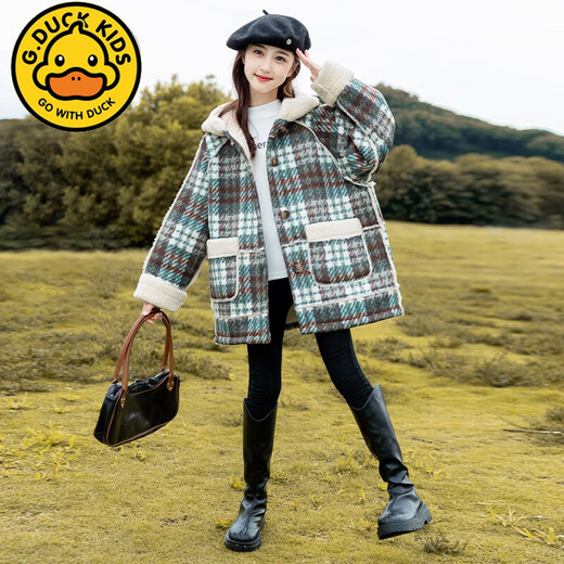 G.DUCKKIDS Mädchen-Wollmantel für Herbst und Winter, Plus-Samt-Stil, 2024, neuer Winter, mittlerer und großer, verdickter Wollmantel für Kinder, Rot 7973, Vorverkauf 20 Tage, 120 cm