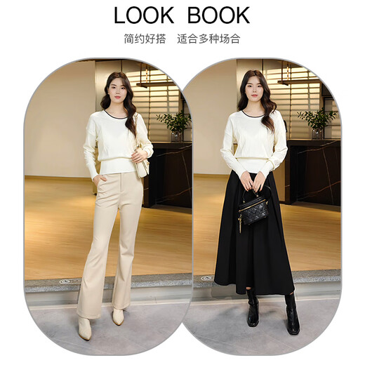 Late White New Product 2025 Winter Style Woolen Round Neck Fashion Sweater Temperament Versatile Soft Waxy Pullover Sweater Women's Beige S