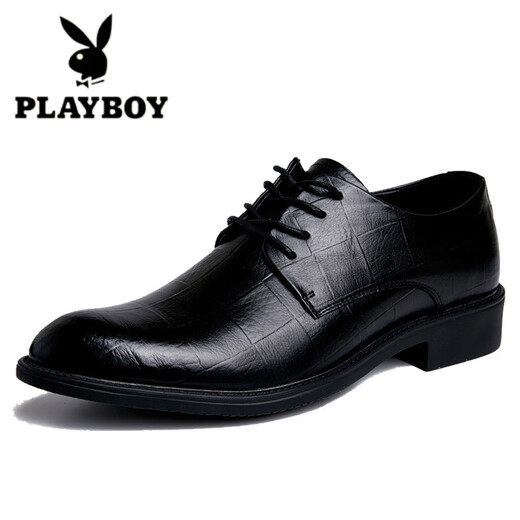 Playboy Men's Shoes 2025 New British Style Casual Wedding Leather Shoes Men's Business Formal Work Work Trendy Shoes Smooth Leather Black 40
