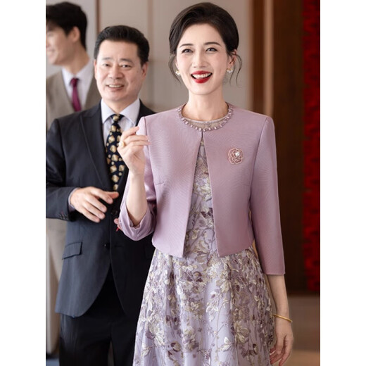Fat Donglai's same style Chinese mother's wedding dress two-piece noble mother-in-law's wedding banquet dress cheongsam wedding dress small lilac suit 2XL