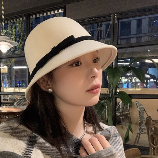 Autumn ballad French woolen Hepburn hat autumn and winter women's chaebol daughter's small top hat elegant temperament small fragrance basin hat black coffee color matching adjustable