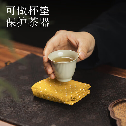 Huairunji high-end thickened tea towel, absorbent tablecloth, special towel for tea table, rag, cup mat, kung fu tea set accessories, cotton and linen baby's breath tea towel - green