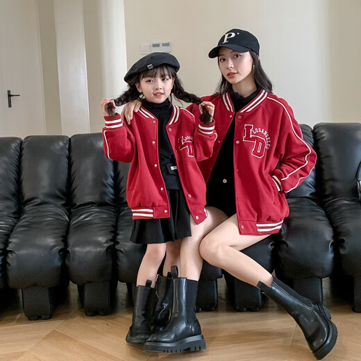 G.duck parent-child wear 2025 spring Korean style family of three or four contrasting color splicing jackets mother and daughter family wear tops jacket LD jacket red 100 cm