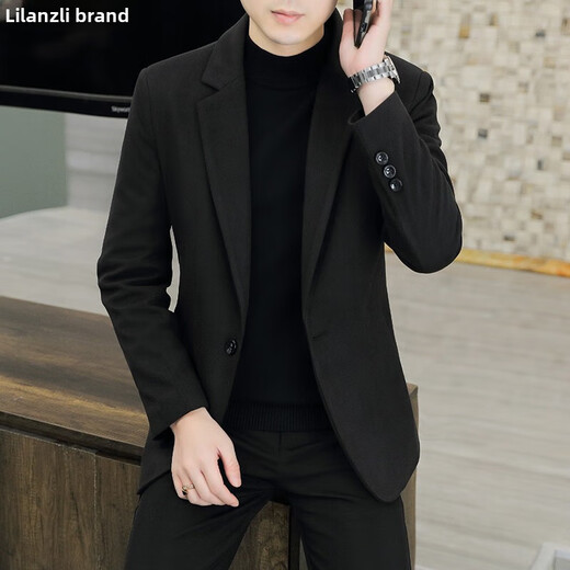 Lilan Men's Small Suit Jacket Casual Business One-piece Western Formal Wear 2025 Autumn and Winter Large Size Men's Wool Jacket Black Brand Clearance Broken Size 2XL