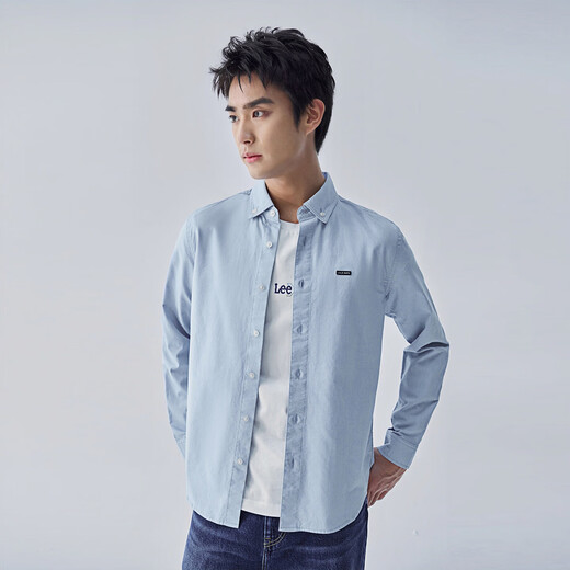 Lee standard version lapel small logo men's long-sleeved shirt blue L