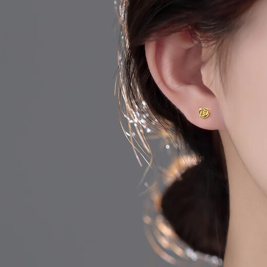 Yumian sterling silver earrings 999 pure silver earrings and earrings 2025 new birthday gifts for girls light luxury niche jewelry accessories a pair of golden rose earrings