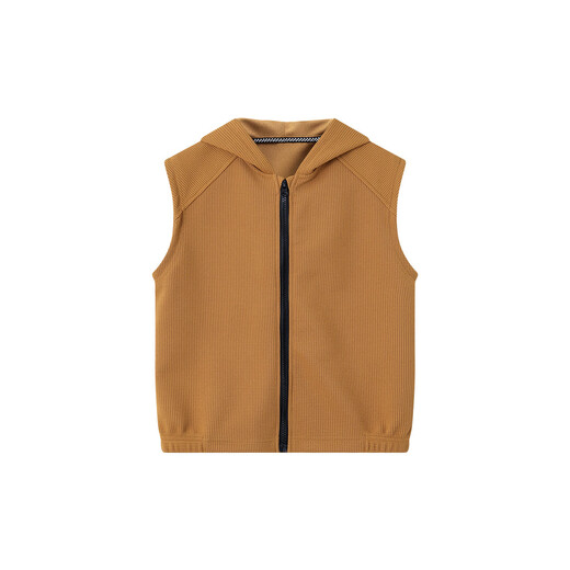 Duojia boys hooded vest 2025 spring and autumn children's sleeveless waffle inner vest vest children's jacket brown 160