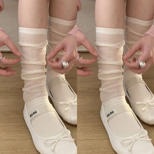 VCICTIOLIA Jeju Island girls ballet style socks women's mid-calf socks white semi-transparent summer thin calf pile socks calf milky white 2 pairs one size fits all