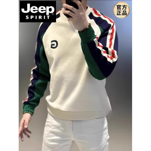 JEEP SPIRIT Jeep European trendy striped contrasting color round neck sweatshirt men's autumn and winter fashion casual versatile slim pullover black XL