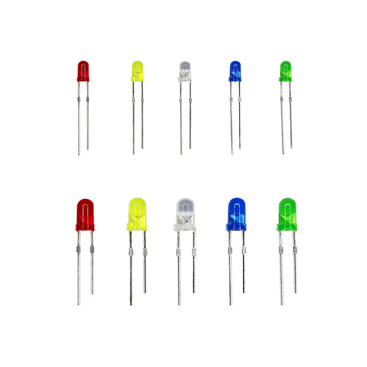 3MM/5MM light-emitting diode package LED plug-in experimental lamp bead component package F3/F5mm LED small light bulb red, green, yellow, blue and white mist DIY set/boxed 3mm/5mm five colors 20 pcs each (200 pcs in total) boxed