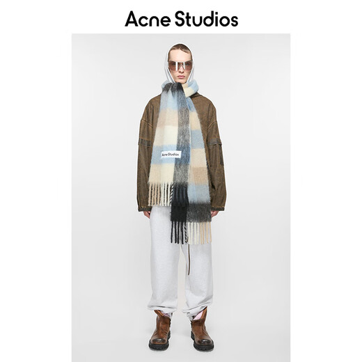 Acne Studios Unisex Plaid Tassel Rainbow Vally Scarf Wool Shawl CA0084 Blue/Beige/Black One Size