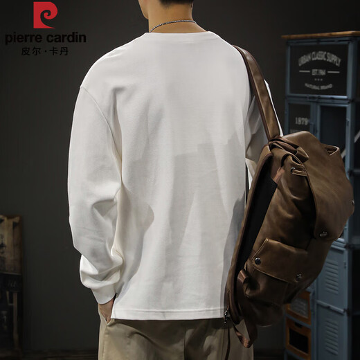 Pierre Cardin autumn and winter heavyweight inner wear men's long-sleeved T-shirt loose large size American fashion brand top Henry collar bottoming shirt sweatshirt white M suitable weight 90-130Jin Jin is equal to 0.5 kg