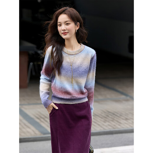 Fanximan Gradient Purple Sweater Skirt Set Women's 25th Autumn New Round Neck Sweater Long Skirt Two-piece Set A2539 Gradient Purple L (Recommended 110-120 Jin Jin equals 0.5 kg)
