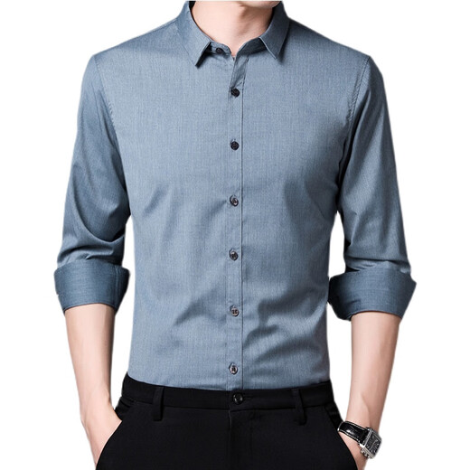 Lilan 2025 Осенние и зимние мужские рубашки без глажки, повседневные рубашки из чистого хлопка, черные деловые топы с внутренней подкладкой, мужские рубашки Lilan 1715 Black Plus Velvet Plus Velvet XL 175