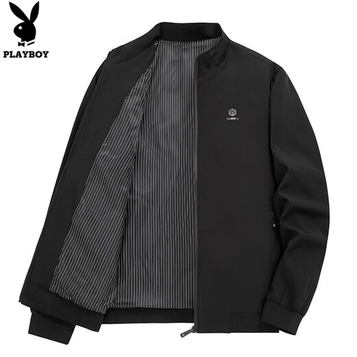 Playboy Spring and Autumn 2025 New Executive Jacket Versatile Stand Collar Men's Casual Jacket Black XL