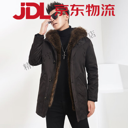Winter new parka men's medium-length mink coat American raccoon fur collar hooded high-end men's custom-made black L 170