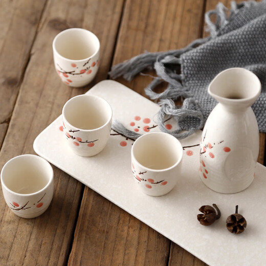 Aoyanlai Japanese sake pot ceramic Japanese wine set home restaurant sake cup warm wine pot small wine glass white wine glass red plum wine set 7 pieces