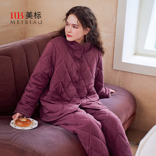 American Standard Three-layer Thickened Cotton Couple Pajamas Set Women's Autumn and Winter Full Cotton Can Be Weared Outside to Keep Warm New Year's Home Clothing for Men Dark Gray (Three-Layer Thickened Cotton) XL