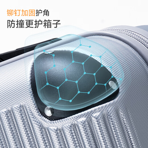 爱华仕行李箱大容量拉杆箱包轻便耐用密码箱旅行箱开学推拉皮箱子 银色 20英寸 可登飞机箱
