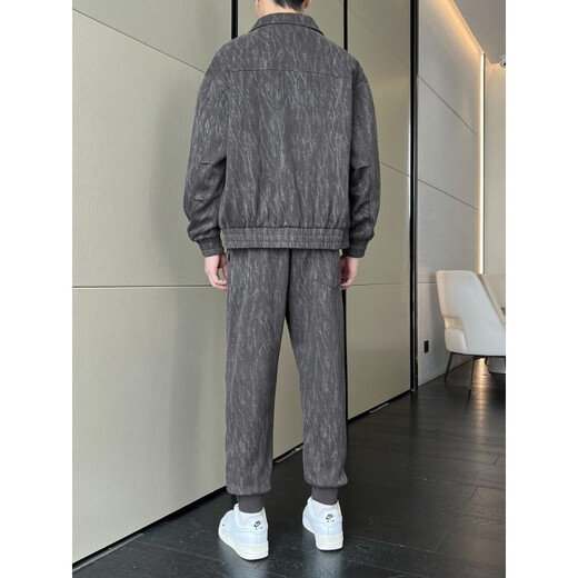 Kaduton Fatty Plus Size Men's Spring and Autumn New Style Loose American Daily Plus Size Cardigan Jacket Casual Pants Black XL