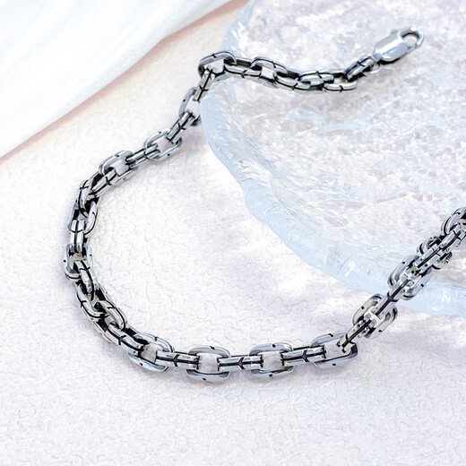 Zhaoliang Double Ring Platinum Bracelet Men's PT950 Platinum Solid Bracelet Fashion Trendy Versatile Birthday Gift for Boyfriend 22.75g Length 20cm Width 6mm