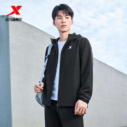 XTEP water-repellent top autumn and winter new men's jacket training suit outdoor cycling suit double-layer windbreaker sportswear 0104 regular-true black-three-proof technology L