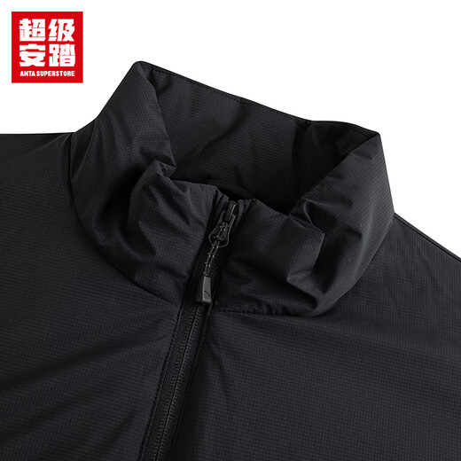 Super ANTA Sports Cotton Jacket Men's Autumn and Winter Warm and Water-Repellent Outdoor Hiking and Camping Jacket Men's 152546803U Zipper Pocket Basic Black-4 L/Male 175