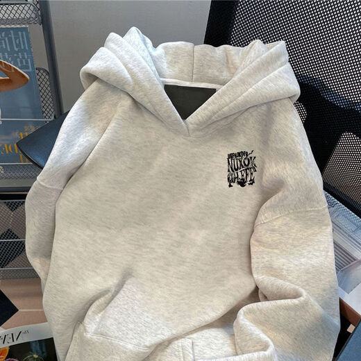 Qumile American Heavyweight Velvet Thickened Sweater Men's Autumn and Winter Loose Warm Trendy High Street Hoodie Top Clothes Jacket White Gray Velvet XL