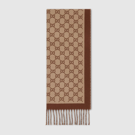 GUCCI Gucci GG wool scarf new gift beige and brown one size