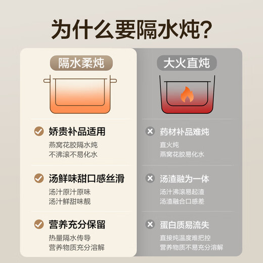 Supor electric stew pot, water-proof stew pot, household soup pot, bird's nest stew pot, 4.5L stew pot, steaming and stew all-in-one multi-function pot, five galls in one pot, white porcelain 2.5L with steamer