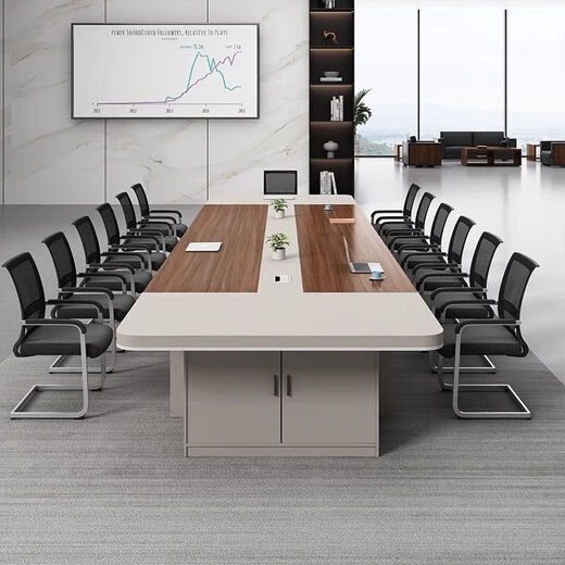 Office conference table long table simple modern large long reception negotiation table conference room table and chair combination with cabinet 2.2 meters conference table