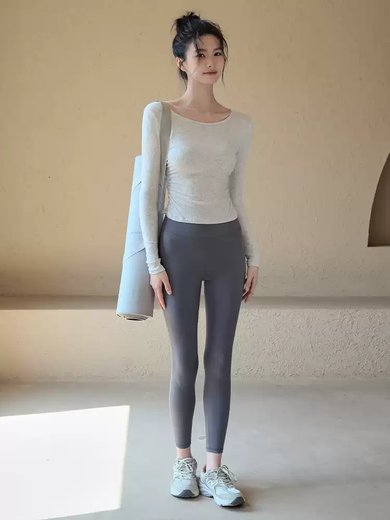 Women's Yoga Clothing 2025 Summer New Sports Tops Slim Fit Long Sleeve T-Shirt Pilates Training Fitness Clothing Espresso 6XS S