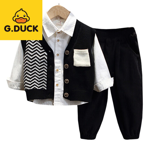 G.duck baby boy spring and autumn style three-piece set of children's sweater cardigan 2025 new boys spring handsome suit trendy black 80 cm