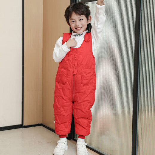 儿童背带裤男童女童秋冬一体绒棉裤宝宝开档小童婴儿加厚外穿裤子 黑色 100 身高85-95cm/体重30斤以内