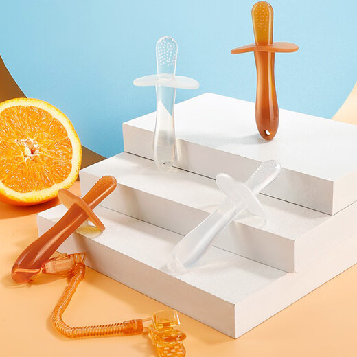 Jingqiao Baby Teether Teething Stick Oral Desire Period 0-3-6 Months and Over Bite Silicone Toy Baby Anti-eating Hand Artifact Brown Teether Teething Stick