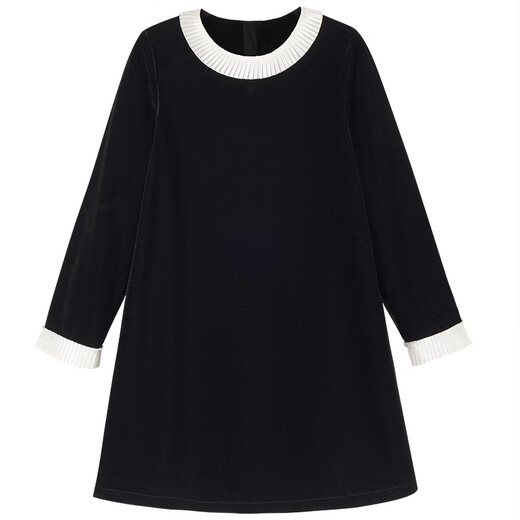 Haqi children's clothing autumn and winter French Hepburn style children's lace velvet girls long-sleeved dress thick mousse black 160