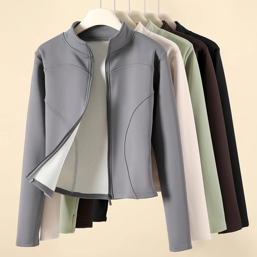 Xiaohongshu's popular velvet yoga jacket for women in autumn and winter, running and cycling clothing, warm and zippered, long-sleeved and slim-fitting, cardamom green high-quality right-shoulder version, S recommendation (80-95Jin Jin equals 0.5kg) One size fits all