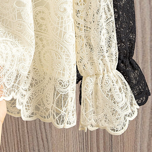 Cypress stand-up collar shirt 2025 autumn new women's elegant style pullover French hollow long-sleeved top apricot S