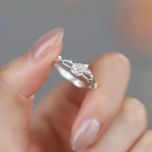 Sterling silver rose live ring light luxury plain ring women's open ring niche high-end index finger ring tail ring sterling silver rose live ring pure silver / gram weight about 1.7g / piece