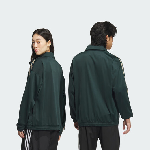 Adidas classic retro three stripes double zipper loose jacket jacket for men and women autumn Adidas clover dark green L